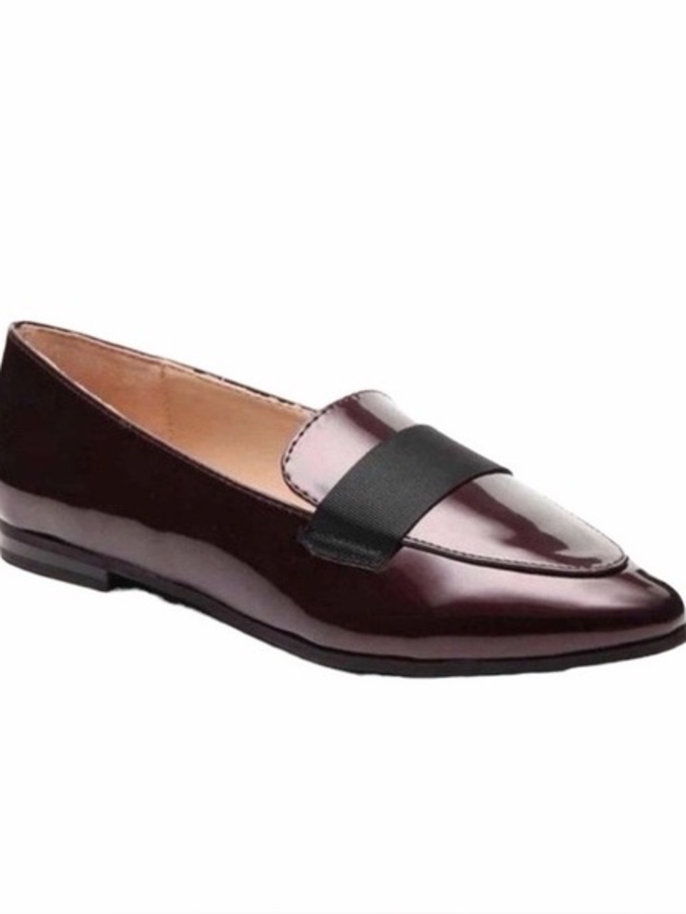 Kelly & Katie Patent Burgundy Pointed Loafers with Black Band